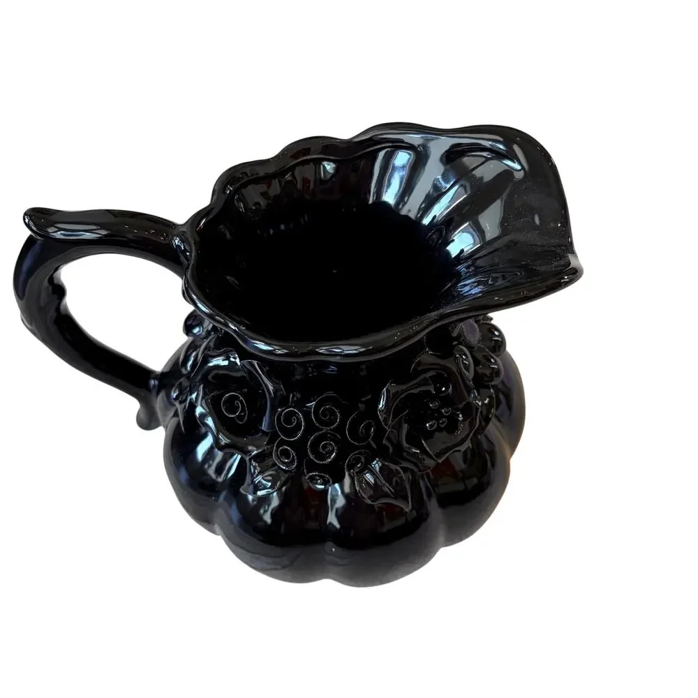 Potter's Studio Black Floral Ceramic Pitcher w/ Embossed Roses 7